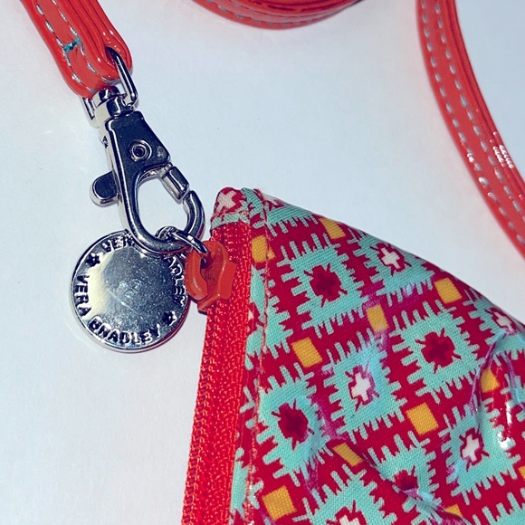 Vera Bradley bowtie crossbody. Orange,teal vinyl. Zips each end. 8.5x5” EUC  tag - Picture 5 of 9
